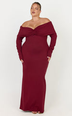 Rani Maxi Dress - Off Shoulder Long Sleeve Bodycon Dress in Wine
