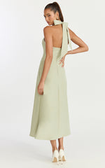 Karissa Midi Dress - Halter Neck Fit and Flare Midi Dress in Pistachio