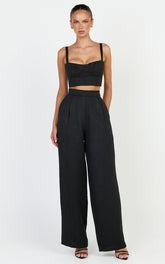 Sylvia Two Piece Set - Corset Top and High Waisted Wide Leg Pants Set in Black