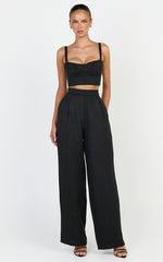 Sylvia Two Piece Set - Corset Top and High Waisted Wide Leg Pants Set in Black