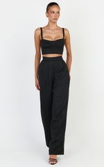 Sylvia Two Piece Set - Corset Top and High Waisted Wide Leg Pants Set in Black
