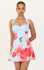 Seraphine Mini Dress - Halter Neck Twist Front Tulip Skirt Dress in Luciana Floral Print