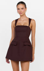 Garrett Mini Dress - Square Neck Fit And Flare Dress in Dark Chocolate