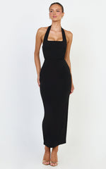 Holly Midi Dress - Halter Neck Column Dress in Black