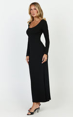Gabriella Maxi Dress - Long Sleeve Scoop Neck Dress in Black