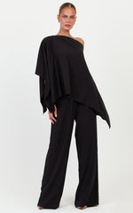 Beatrice Two Piece Top and Pants Set - Off Shoulder Cape Top and Pants Set in Black
