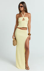 Agnes Maxi Skirt - Low Waist Thigh Split Crochet Maxi Skirt in Lemon
