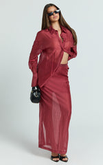 Amalia Midi Skirt - Sheer Ankle Length Pencil Skirt in Cherry