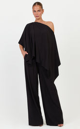Beatrice Two Piece Top and Pants Set - Off Shoulder Cape Top and Pants Set in Black