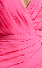 Can I Be Your Honey Mini Dress - Plunge Balloon Sleeve Dress in Hot Pink