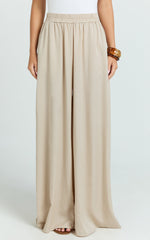 Cardi Pants - High Waist Elastic Wide Leg Pants in Stone