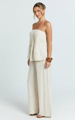 Carli Two Piece Top and Pants Set - Cotton Tube Pant Set in Beige