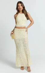 Celeste Top - Sequin Cross Strap Cropped Top in Lemon