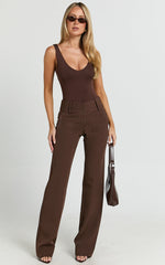 Elliot Pants - Mid Rise Pinstripe Bootleg Pants in Brown Stripe