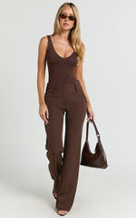 Elliot Pants - Mid Rise Pinstripe Bootleg Pants in Brown Stripe