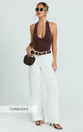Evie Pants - Mid Rise Wide Leg Linen Blend Tailored Pants in White