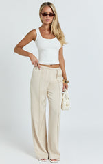 Faye Pants - Low Waist Elastic Waist Wide Leg Pants in Neutral