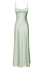Jonalyn Midi Dress - Open Back Detailing Slip Dress in Sage