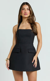 Garrett Mini Dress - Square Neck Fit And Flare Dress in Black