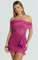 Geneva Mini Dress - Cross Front Bodycon Dress in Berry