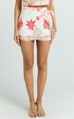 Gillian Skort - Mock Wrap Skort in Lobster Print