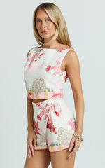Gillian Skort - Mock Wrap Skort in Lobster Print