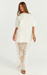 Jonna Midi Dress - Longline Lace Insert Tee in Off White