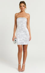 Joyce Mini Dress - Heat Press Strapless Dress in Silver