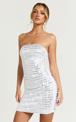 Joyce Mini Dress - Heat Press Strapless Dress in Silver