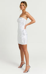 Joyce Mini Dress - Heat Press Strapless Dress in Silver