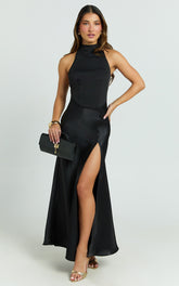 Kali Maxi Dress - High Halter Circle Skirt Dress in Black