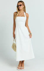 Karissa Midi Dress - Halter Neck Fit and Flare Midi Dress in White