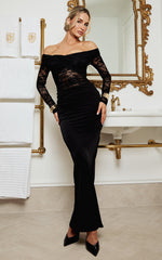 Suzanna Maxi Dress - Off Shoulder Lace Dress in Black