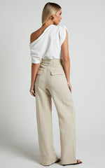 Larissa Trousers - Linen Mid Waisted Relaxed Straight Leg Trousers in Oatmeal