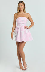 Laure Mini Dress - Strapless Jacquard Dress in Pink