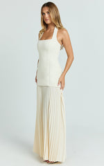 Loretta Maxi Dress - Contrast Halter Neck Pleated Dress in Pastel Yellow