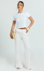 Luna Pants - Satin Elasticated Tie Wide Leg Pants in White