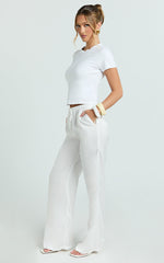 Luna Pants - Satin Elasticated Tie Wide Leg Pants in White