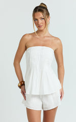 Mardie Two Piece Set - Pin Tuck Strapless Top and Short Set in White