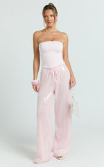 Mia Pants - Relaxed Drawstring Waist Sequin Pants in Baby Pink