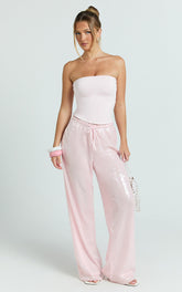 Mia Pants - Relaxed Drawstring Waist Sequin Pants in Baby Pink