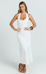 Murray Midi Dress - Deep U Halter Neck Dress in White