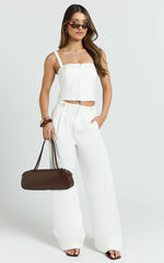Oliver Pants - High Waist Wide Leg Pleated Pants in White