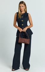 Rhianna Top - Button Down Longline Recycled Denim Vest Top in Raw Denim