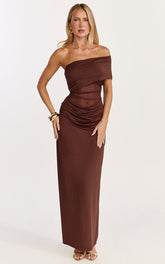 Riley Maxi Dress - Gathered Over Bust Dress in Brown