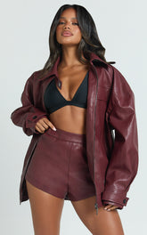 Rosetta Shorts - PU Fitted Micro Shorts in Wine