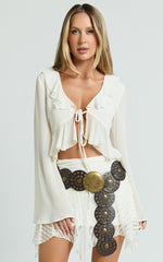 Shaunte Top - Tie Front Frill Top in Cream