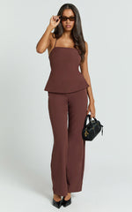 Tessa Pants - Mid Rise Straight Leg Tailored Pants in Brown