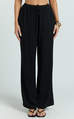 Wesley Pants - Mid Rise Relaxed Leg Linen Blend Pants in Black