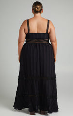 Angelique Maxi Dress - Lace Trim Dress in Black